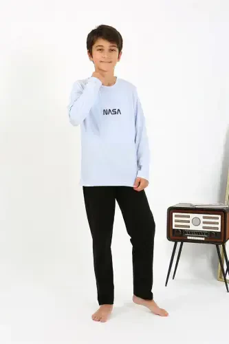 Akbeniz Erkek Çocuk Uzun Kol Penye Pijama Takım 20437 BuzMavisi - 1
