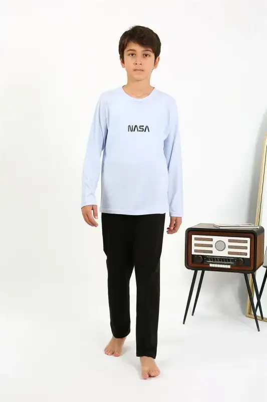 Akbeniz Erkek Çocuk Uzun Kol Penye Pijama Takım 20437 BuzMavisi - 2