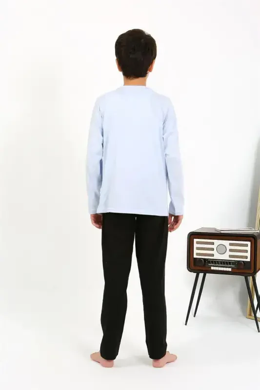 Akbeniz Erkek Çocuk Uzun Kol Penye Pijama Takım 20437 BuzMavisi - 4