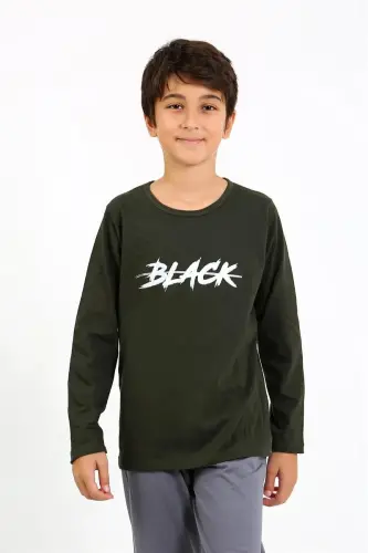Akbeniz Erkek Çocuk Uzun Kol Penye Pijama Takım 20437 Haki - 3