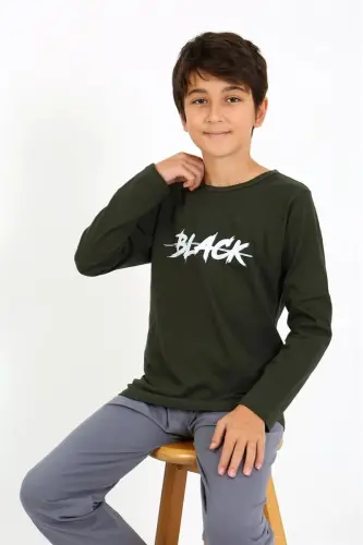 Akbeniz Erkek Çocuk Uzun Kol Penye Pijama Takım 20437 Haki - 6