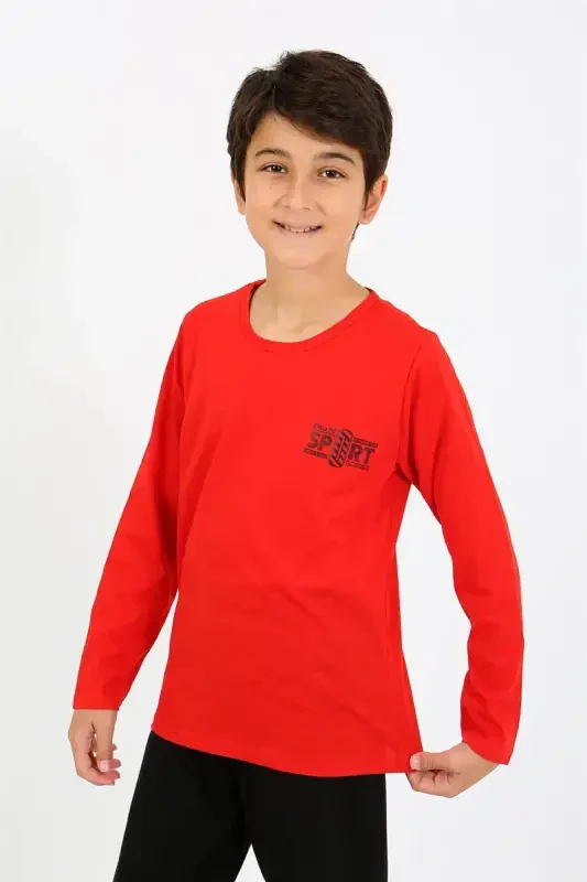Akbeniz Erkek Çocuk Uzun Kol Penye Pijama Takım 20437 Kırmızı - 2
