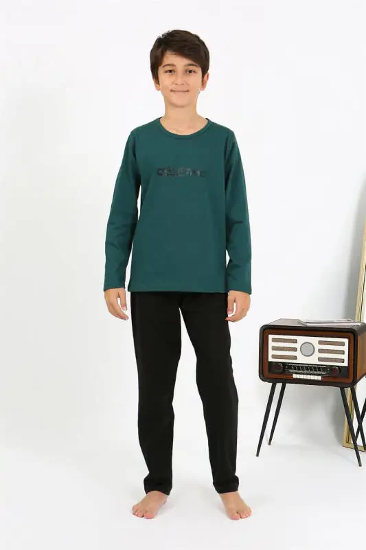 Akbeniz Erkek Çocuk Uzun Kol Penye Pijama Takım 20437 ZümrütYeşili - 5