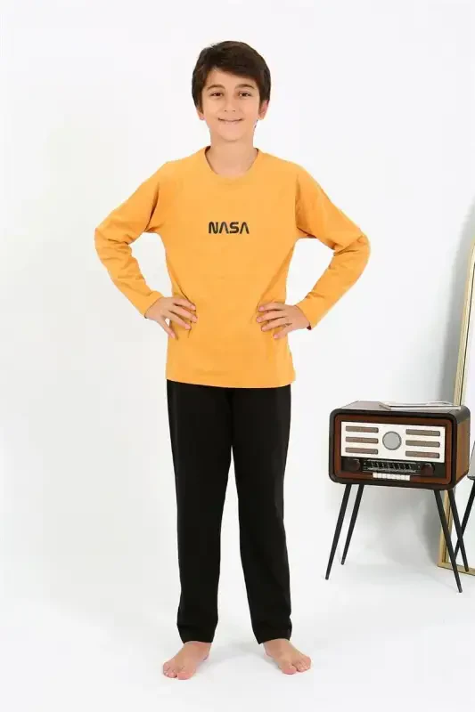 Akbeniz Erkek Çocuk Uzun Kol Penye Pijama Takım 20438 Sarı - 3