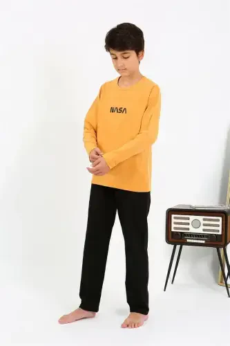 Akbeniz Erkek Çocuk Uzun Kol Penye Pijama Takım 20438 Sarı - 4