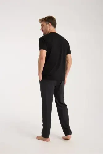 Akbeniz Erkek Füme Düğmeli Yaka Kısa Kol Pijama Takımı - 3