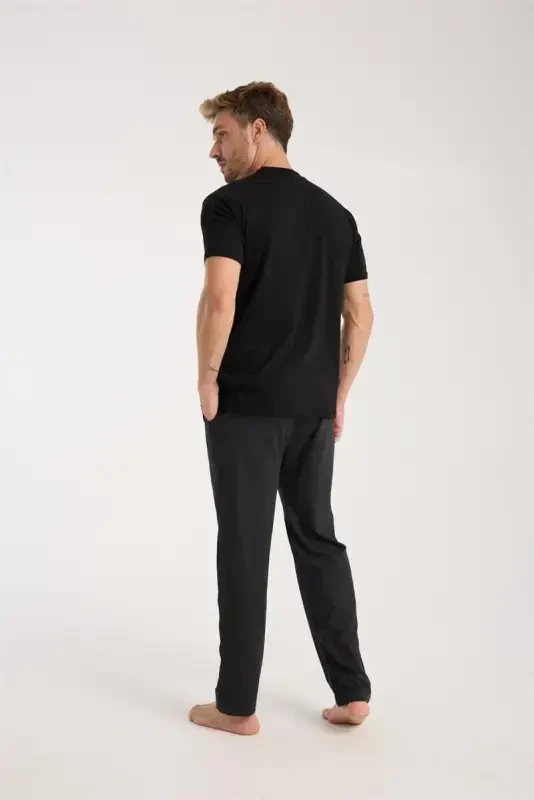 Akbeniz Erkek Füme Düğmeli Yaka Kısa Kol Pijama Takımı - 3