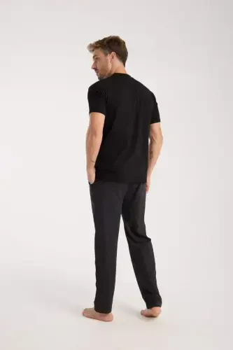 Akbeniz Erkek Füme Düğmeli Yaka Kısa Kol Pijama Takımı - 3