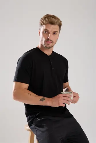 Akbeniz Erkek Füme Düğmeli Yaka Kısa Kol Pijama Takımı - 6