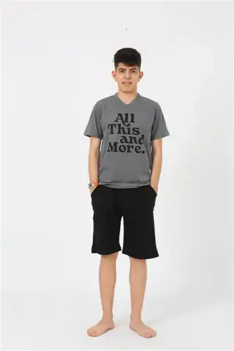 Akbeniz Erkek Genç Garson Boy Kısa Kol Antrasit Penye Şortlu Pijama Takımı 20377 