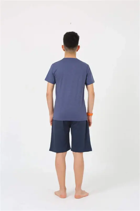 Akbeniz Erkek Genç Garson Boy Kısa Kol Lacivert Penye Şortlu Pijama Takımı 20377 - 1