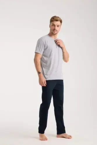 Akbeniz Erkek Gri Düğmeli Yaka Kısa Kol Pijama Takımı - 5