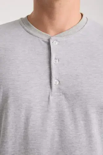 Akbeniz Erkek Gri Düğmeli Yaka Kısa Kol Pijama Takımı - 8