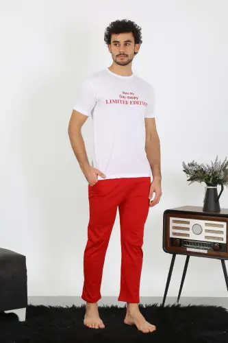 Akbeniz Erkek Kısa Kol Penye Beyaz Pijama Takımı 6846 - 3