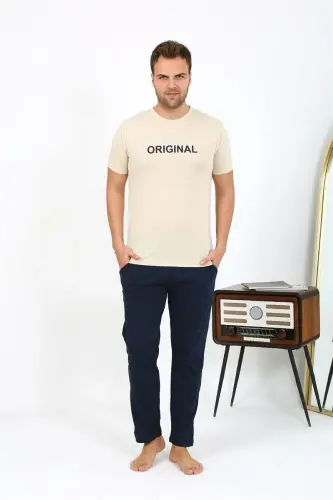 Akbeniz Erkek Kısa Kol Penye Pijama Takımı 6867 Krem - 5