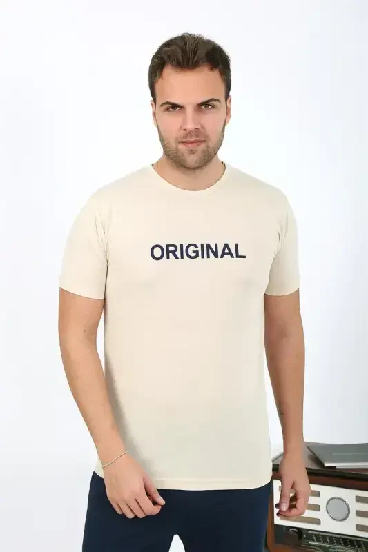 Akbeniz Erkek Kısa Kol Penye Pijama Takımı 6867 Krem - 2