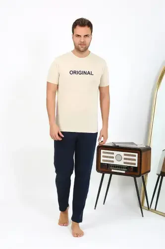 Akbeniz Erkek Kısa Kol Penye Pijama Takımı 6867 Krem - 3