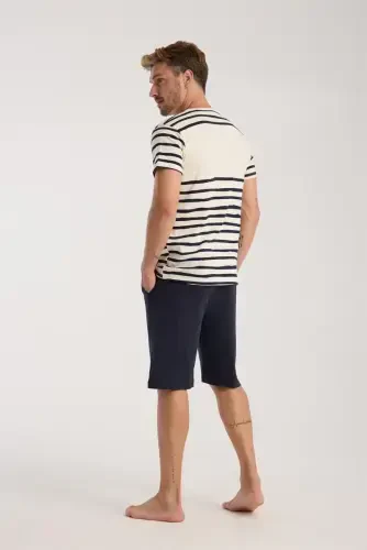 Akbeniz Erkek Krem Sıfır Yaka Kısa Kol Şortlu Pijama Takımı - 5