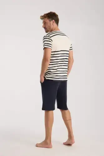 Akbeniz Erkek Krem Sıfır Yaka Kısa Kol Şortlu Pijama Takımı - 5