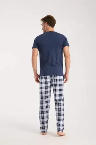 Akbeniz Erkek Lacivert Düğmeli Yaka Kısa Kol Pijama Takımı - 4