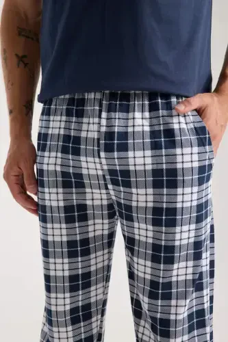 Akbeniz Erkek Lacivert Düğmeli Yaka Kısa Kol Pijama Takımı - 8