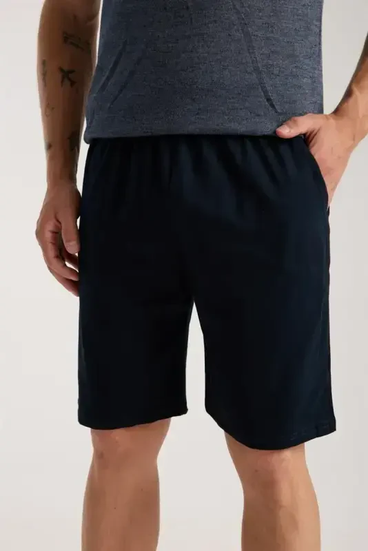 Akbeniz Erkek Lacivert Sıfır Yaka Kısa Kol Şortlu Pijama Takımı - 3