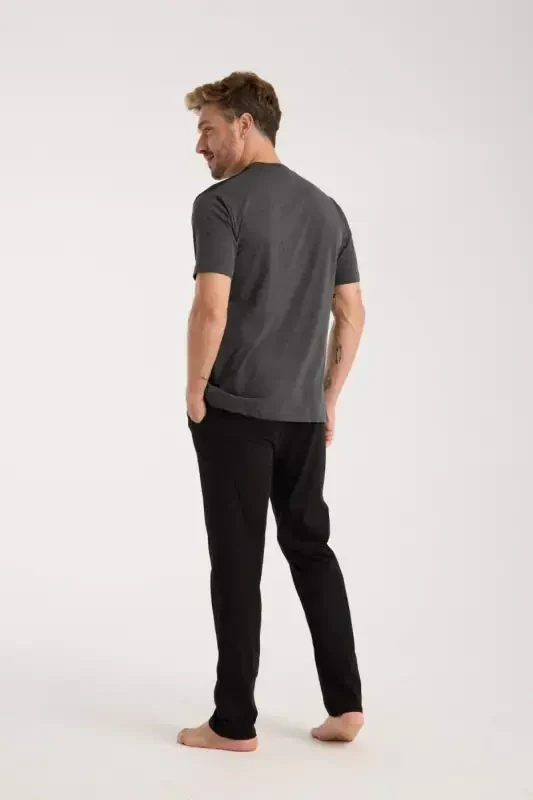 Akbeniz Erkek Lacivert Sıfır Yaka Kısa Kol Şortlu Pijama Takımı - 6