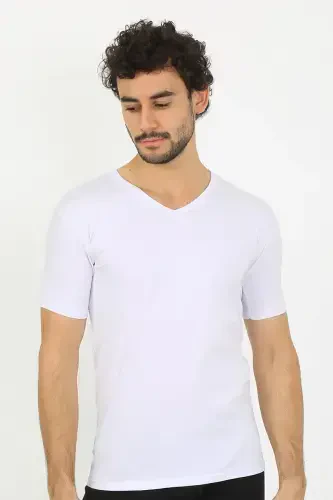 Akbeniz Erkek Likralı V Yaka Beyaz T-Shirt 65700 - AKBENIZ (1)