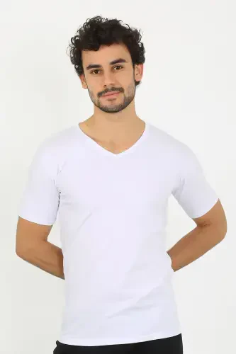 Akbeniz Erkek Likralı V Yaka Beyaz T-Shirt 65700 - AKBENIZ (1)