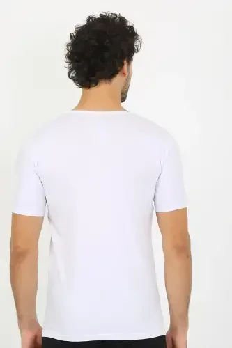 Akbeniz Erkek Likralı V Yaka Beyaz T-Shirt 65700 - 4