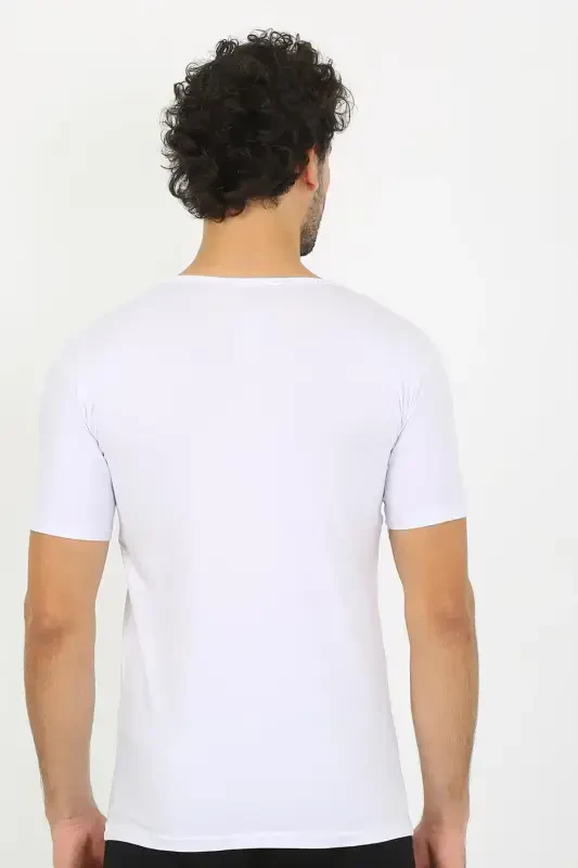 Akbeniz Erkek Likralı V Yaka Beyaz T-Shirt 65700 - 4