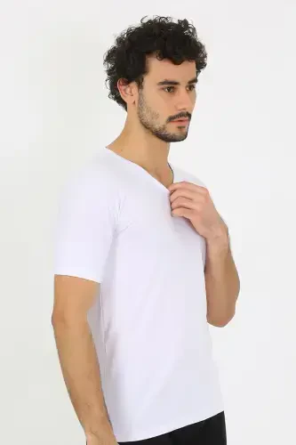 Akbeniz Erkek Likralı V Yaka Beyaz T-Shirt 65700 - 6