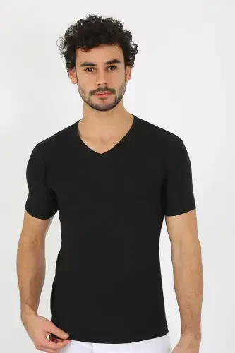 Akbeniz Erkek Likralı V Yaka Siyah T-Shirt 65700 - AKBENIZ (1)