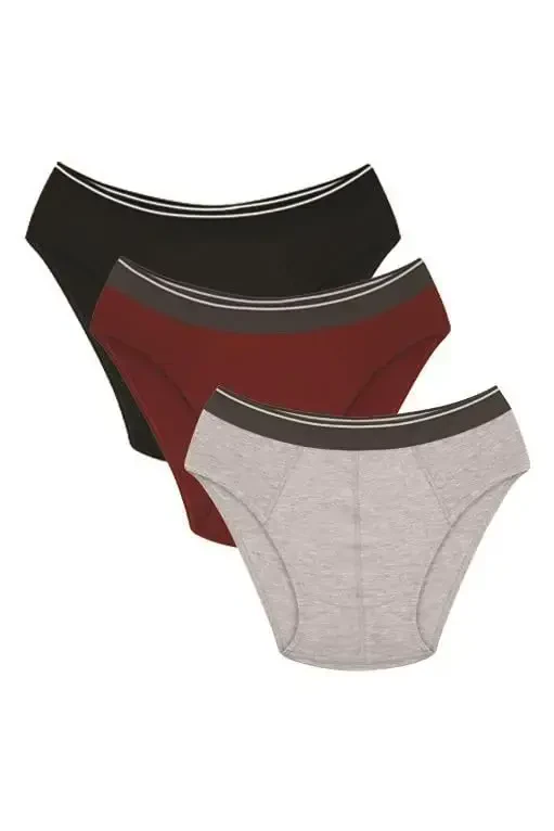 Akbeniz Erkek Pamuk 3lü Siyah Bordo Gri Likralı Slip 40125 - 1