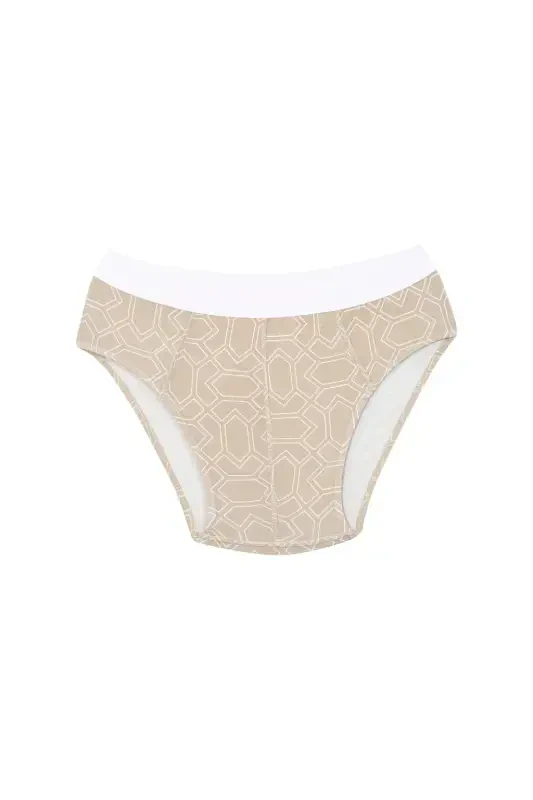 Akbeniz Erkek Pamuk Desenli Likralı Slip Krem 40131 - 2