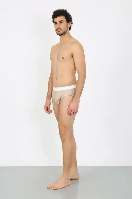 Akbeniz Erkek Pamuk Desenli Likralı Slip Krem 40131 - 3