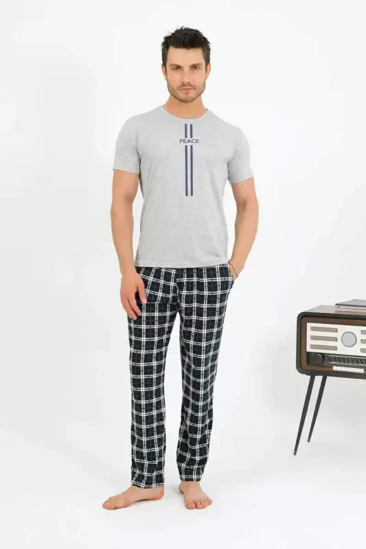 Akbeniz Erkek Pamuk Kısa Kol Pijama Takım Gri 6875 - 6