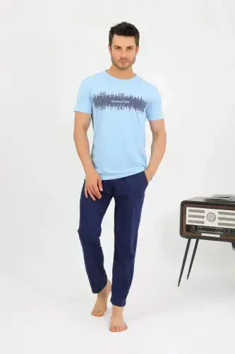 Akbeniz Erkek Pamuk Kısa Kol Pijama Takım Mavi 6875 - 3