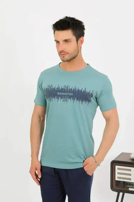 Akbeniz Erkek Pamuk Kısa Kol Pijama Takım SuYeşili 6875 - 2