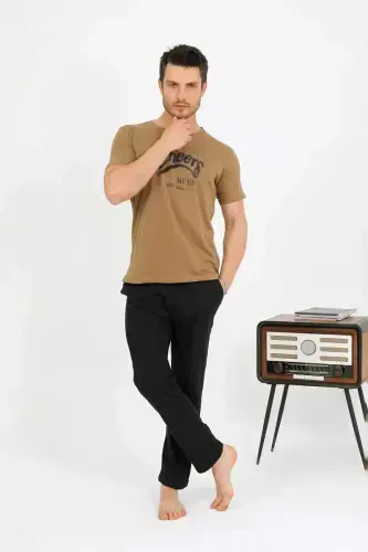 Akbeniz Erkek Pamuk Kısa Kol Pijama Takım Vizon 6875 - 4
