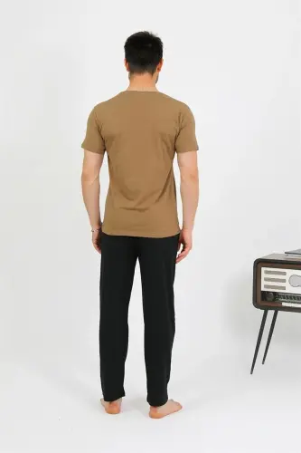 Akbeniz Erkek Pamuk Kısa Kol Pijama Takım Vizon 6875 - 6