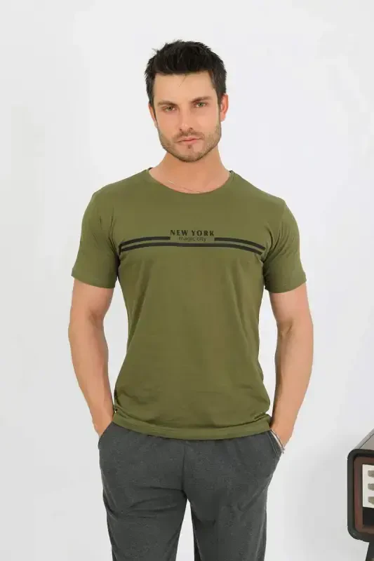 Akbeniz Erkek Pamuk Kısa Kol Pijama Takım Haki 6875 - 2