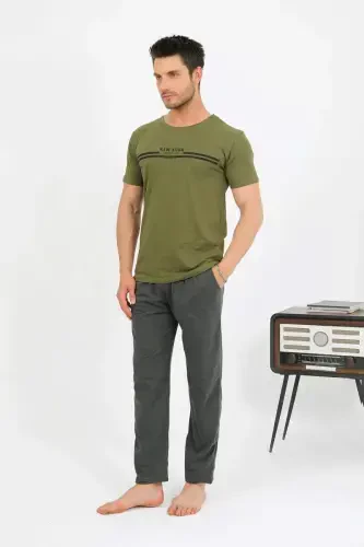Akbeniz Erkek Pamuk Kısa Kol Pijama Takım Haki 6875 - 5