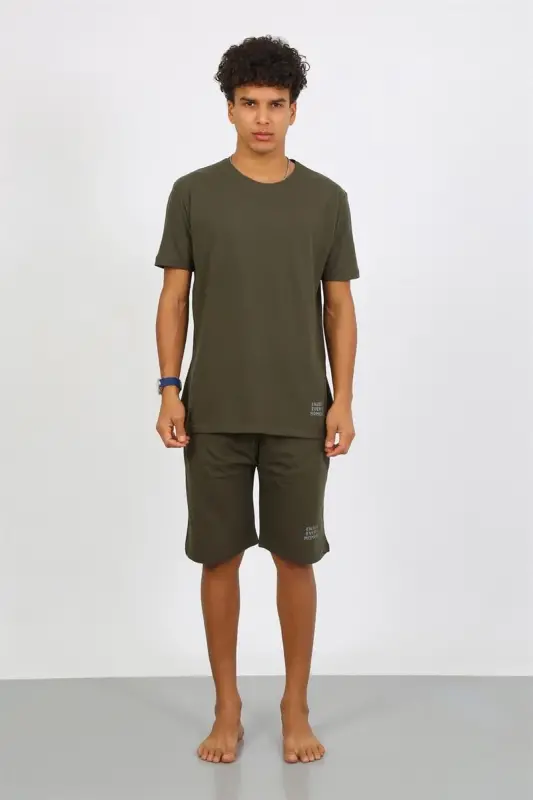 Akbeniz Erkek Pamuk Lakost Alt Üst Kaprili Pijama Takım Haki 6872 - 3