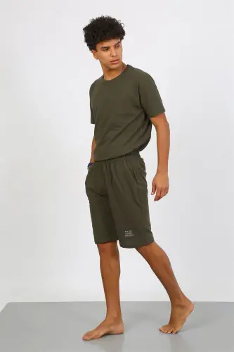 Akbeniz Erkek Pamuk Lakost Alt Üst Kaprili Pijama Takım Haki 6872 - 4