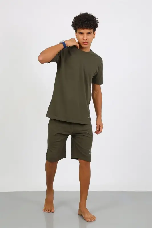 Akbeniz Erkek Pamuk Lakost Alt Üst Kaprili Pijama Takım Haki 6872 - 5