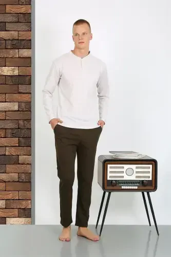 Akbeniz Erkek Penye Uzun Kol Pijama Takımı 6860 Ekru 