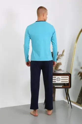 Akbeniz Erkek Penye Uzun Kol Pijama Takımı 6860 Turkuaz - 5