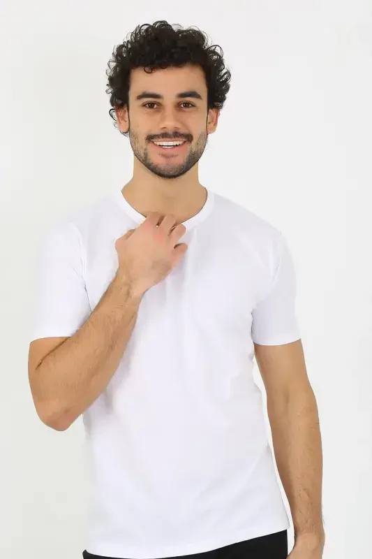 Akbeniz Erkek Sıfır Yaka Beyaz Penye Atlet 6567 - Modazone