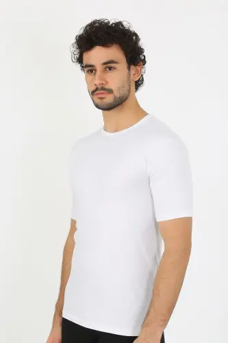 Akbeniz Erkek Sıfır Yaka Likralı Beyaz T-Shirt 65710 - 6